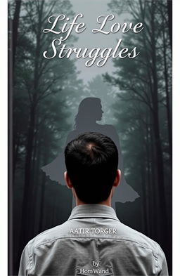 A book cover featuring a man facing backwards, looking confused as he gazes at a forest of trees
