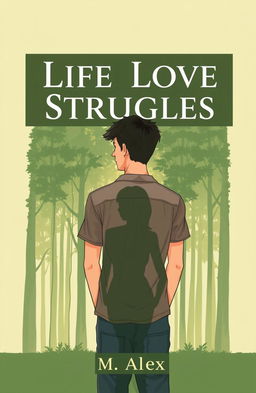 A book cover illustration featuring a confused man facing backwards, looking thoughtfully at a dense forest of trees