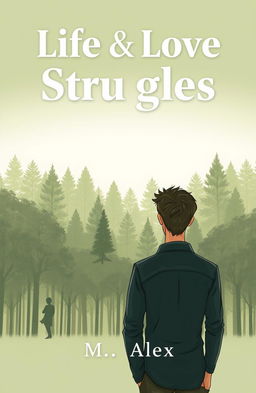 A book cover illustration featuring a confused man facing backwards, looking thoughtfully at a dense forest of trees