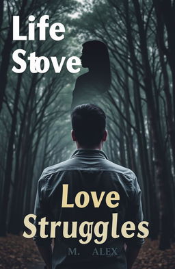 A contemplative scene depicting a man facing backwards, gazing towards a forest of trees, lost in thoughts about his love life