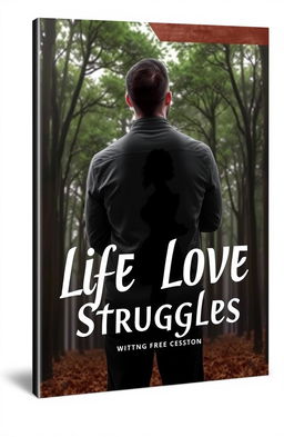 A book cover featuring a modern man looking confused about his love life, standing with his back to the viewer, gazing thoughtfully at a forest of trees in the background