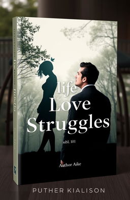 A book cover featuring a modern man looking confused about his love life, standing with his back to the viewer, gazing thoughtfully at a forest of trees in the background