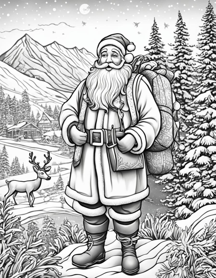 Santa's North Pole Adventure: Adult Coloring Page