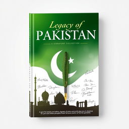 A beautifully designed and elegant book cover for 'Legacy of PAKISTAN: A Signature Collection'