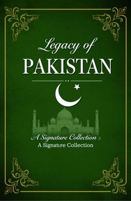 A beautifully designed book cover for 'Legacy of PAKISTAN: A Signature Collection', featuring a rich, textured background reminiscent of traditional Pakistani art and motifs