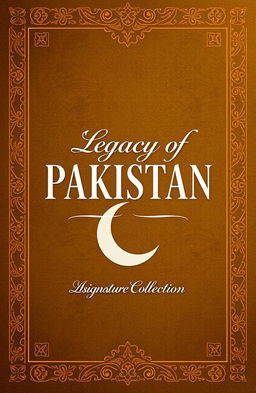 A beautifully designed book cover for 'Legacy of PAKISTAN: A Signature Collection', featuring a rich, textured background reminiscent of traditional Pakistani art and motifs
