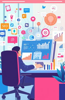 A visually engaging illustration depicting the science of digital marketing