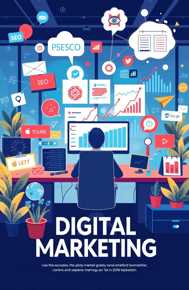 A visually engaging illustration depicting the science of digital marketing