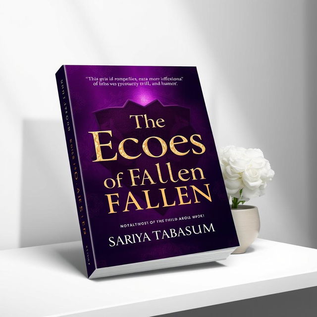 A 3D paperback book cover design for the novel 'The Echoes of Fallen' by Sariya Tabassum, formatted to the dimensions of 5