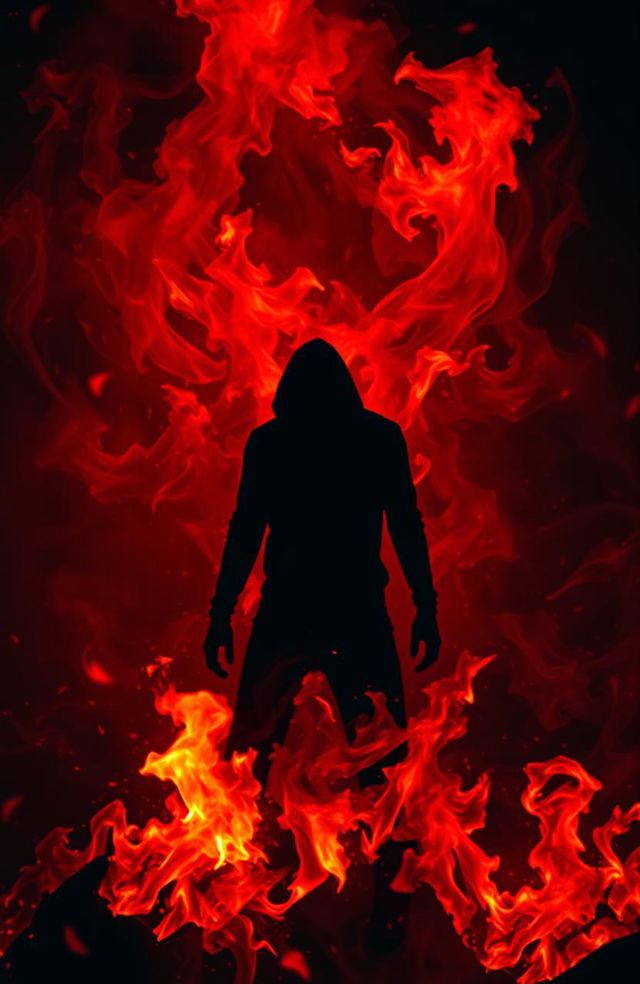 A dramatic and intense scene depicting the theme of 'Passions Dark Flames,' featuring swirling flames in deep shades of red and black that symbolize burning desires and hidden emotions