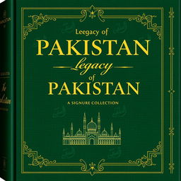 A beautifully designed book cover for 'Legacy of PAKISTAN: A Signature Collection', showcasing a luxurious and culturally rich aesthetic