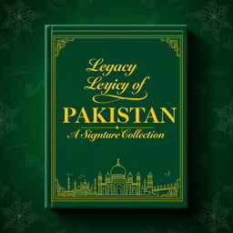 A beautifully designed book cover for 'Legacy of PAKISTAN: A Signature Collection', showcasing a luxurious and culturally rich aesthetic