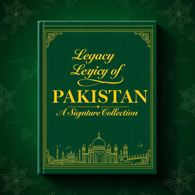 A beautifully designed book cover for 'Legacy of PAKISTAN: A Signature Collection', showcasing a luxurious and culturally rich aesthetic