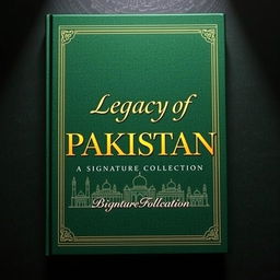 A beautifully designed book cover for 'Legacy of PAKISTAN: A Signature Collection', showcasing a luxurious and culturally rich aesthetic
