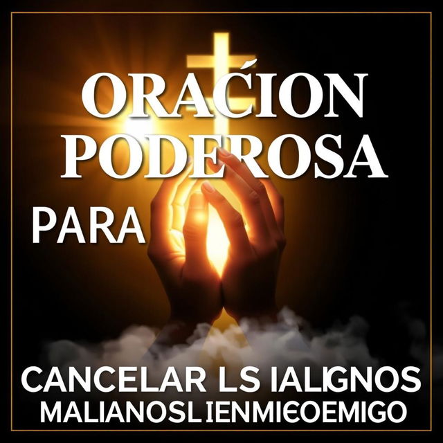 A visually striking thumbnail featuring the title “Oración Poderosa para Cancelar los Planes Malignos del Enemigo” in large, contrasting letters, using white or gold colors against a dark background