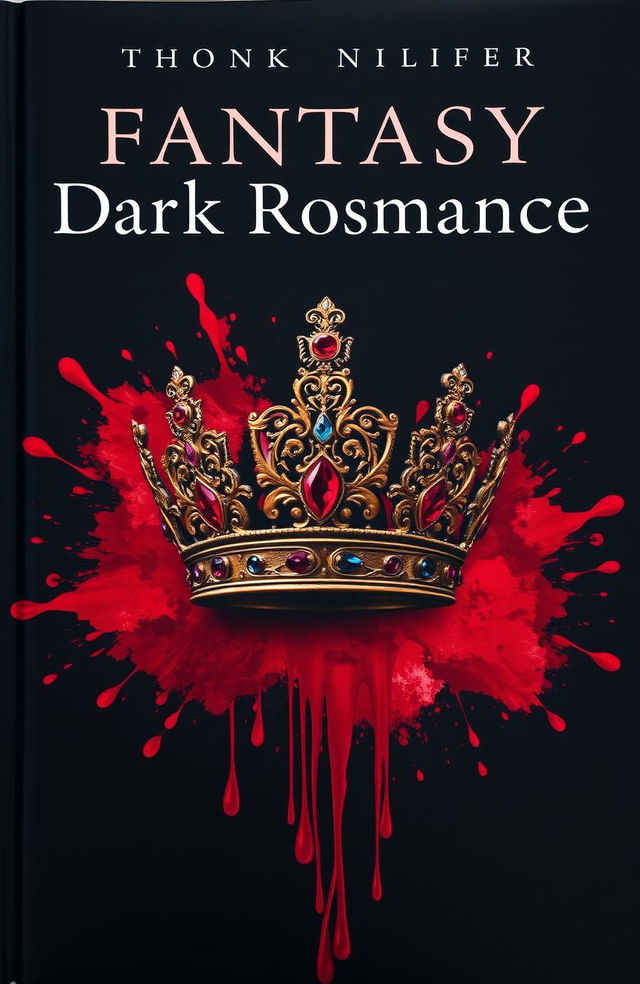 A captivating book cover for a fantasy dark romance novel, featuring a beautifully crafted crown adorned with intricate designs and gems, positioned in the center of the image