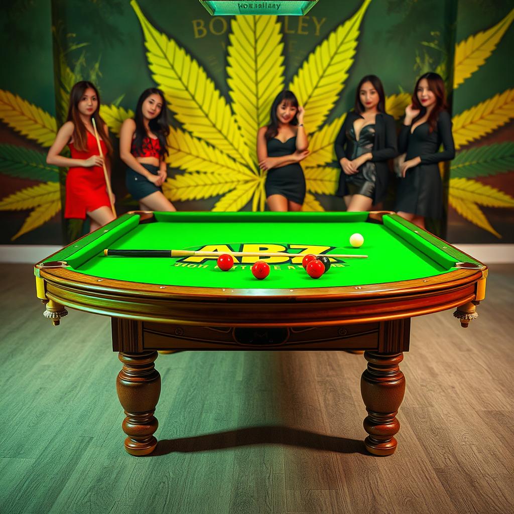 A billiard table themed around Bob Marley, prominently displaying the ABZ logo