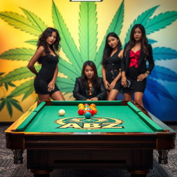 A billiard table themed around Bob Marley, prominently displaying the ABZ logo