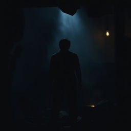 A dramatic and suspenseful scene depicting a dark and intense atmosphere