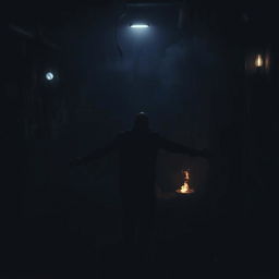 A dramatic and suspenseful scene depicting a dark and intense atmosphere