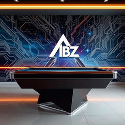 A billiard table featuring a custom logo of 'ABZ' prominently displayed