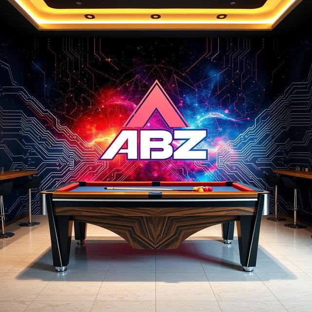 A billiard table featuring a custom logo of 'ABZ' prominently displayed