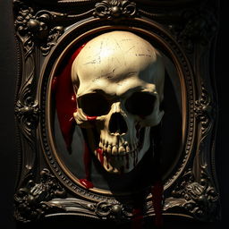 A gothic dark romance scene featuring a prominently displayed skull, intricately designed with detailed features