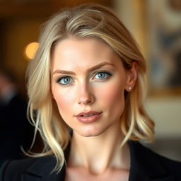 A 35-year-old woman resembling Léa Seydoux, with soft features and an elegant presence