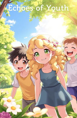 A captivating scene titled 'Echoes of Youth' featuring four young characters: two boys and two girls