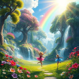 A vibrant and enchanting scene capturing a joyful day in a magical realm