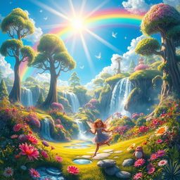 A vibrant and enchanting scene capturing a joyful day in a magical realm