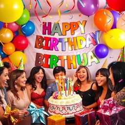 A vibrant and festive birthday scene celebrating a special occasion
