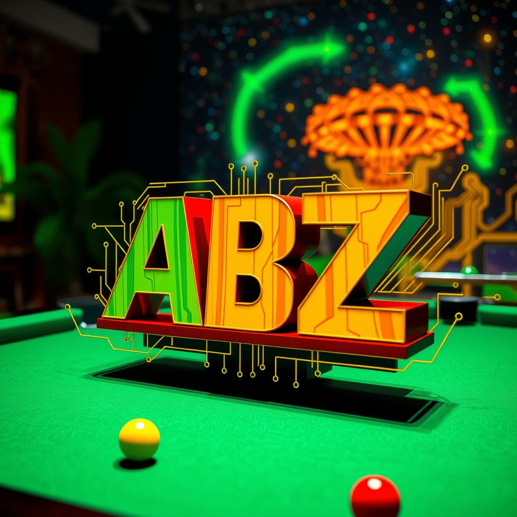 A captivating logo featuring the letters 'ABZ' prominently placed on a billiard table, designed with custom 3D stereo effects