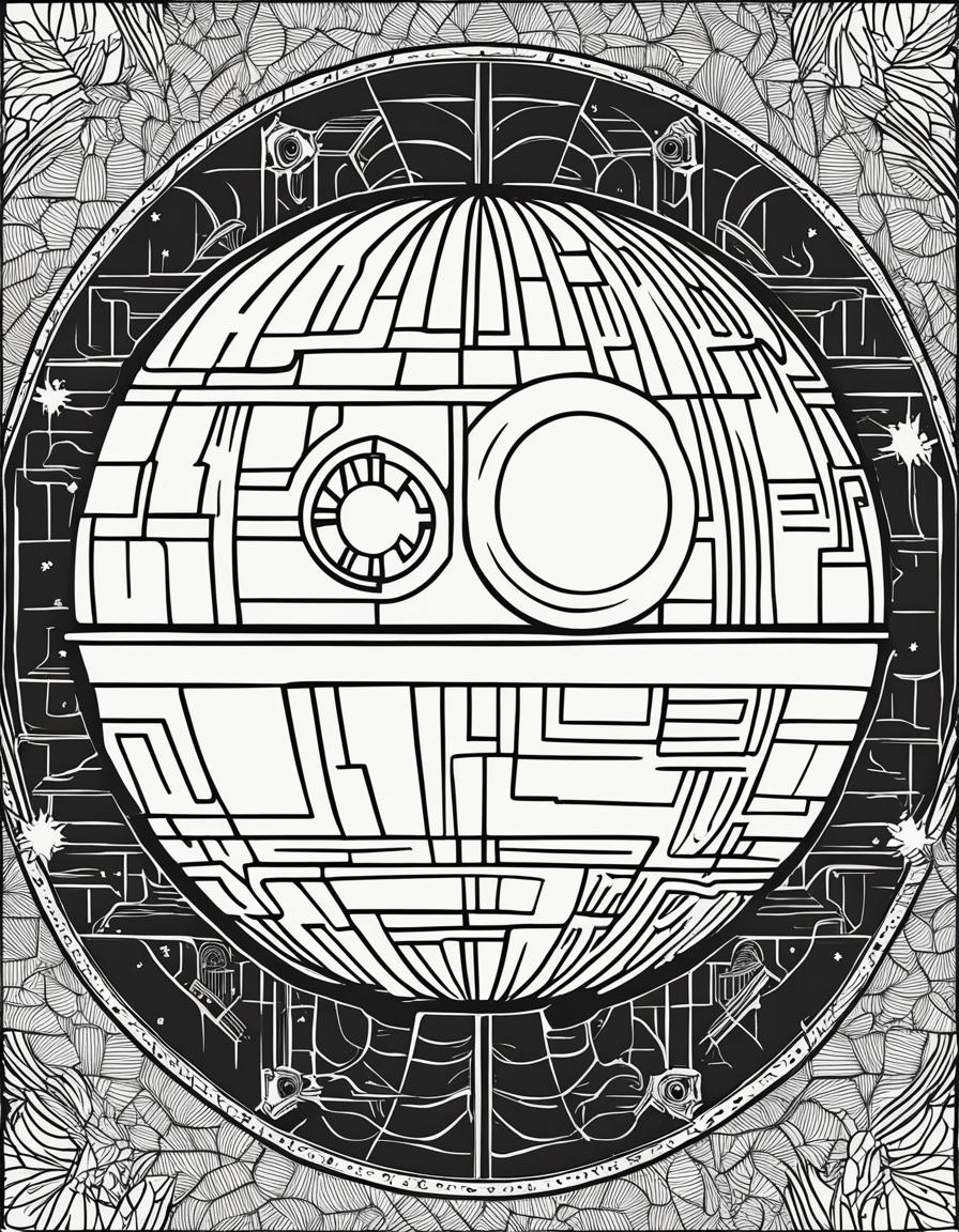 Minimalist Star Wars-themed coloring page featuring the Death Star.