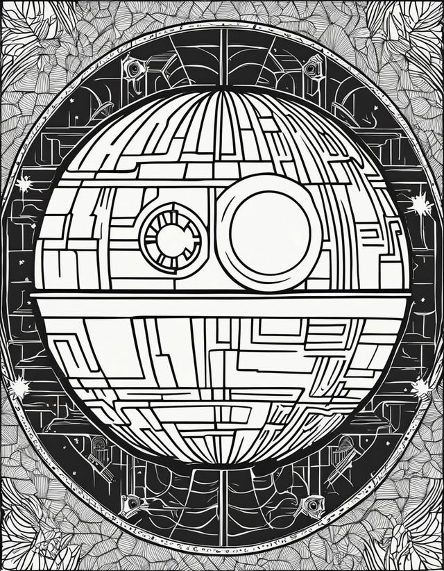 Minimalist Star Wars-themed coloring page featuring the Death Star.