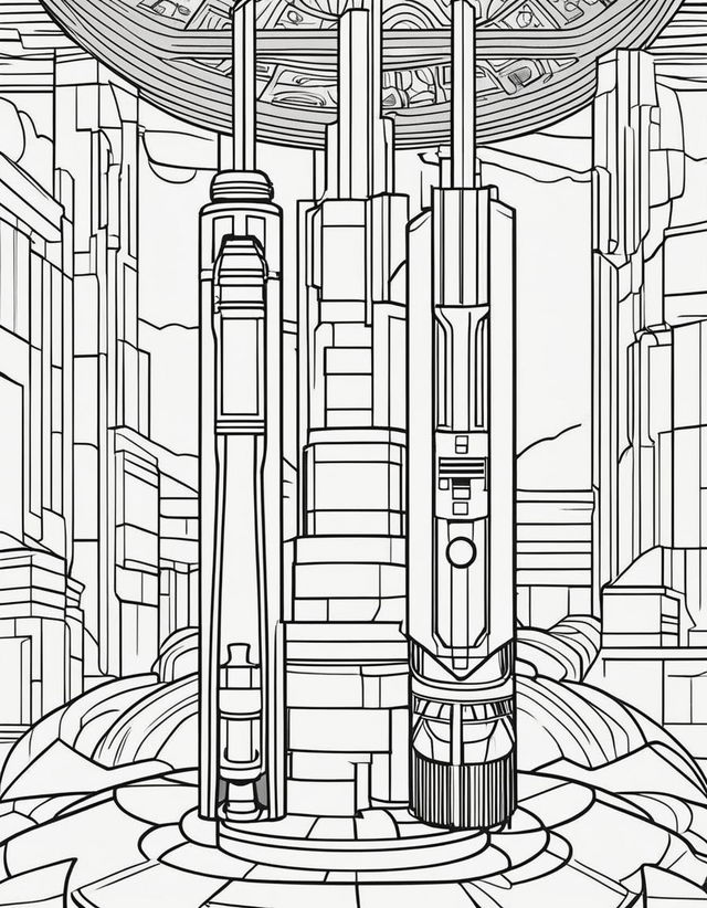 Minimalist Star Wars-themed coloring page featuring a lightsaber.