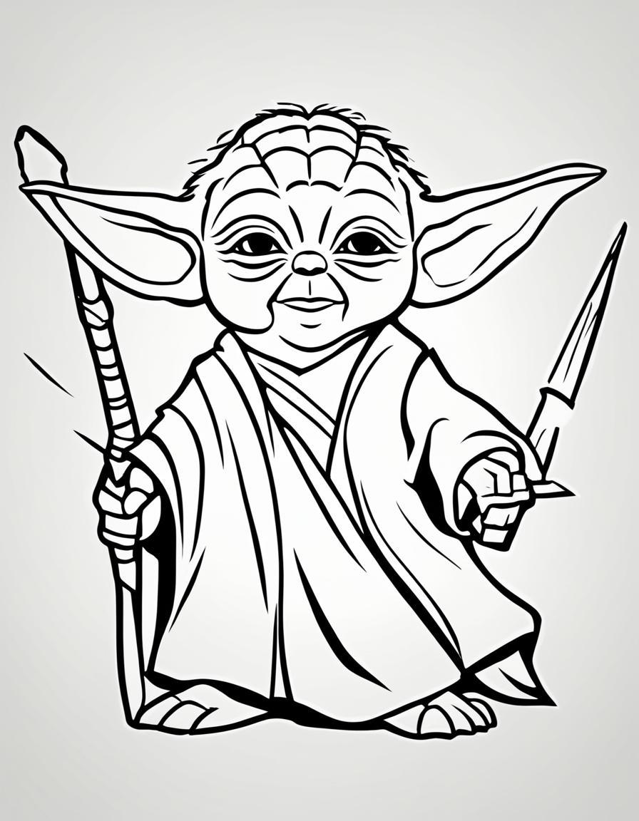 Minimalist Star Wars-themed coloring page featuring Yoda.