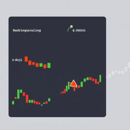 An artistic representation of various candlestick patterns used in financial trading, including bullish engulfing, bearish engulfing, doji, hammer, and shooting star