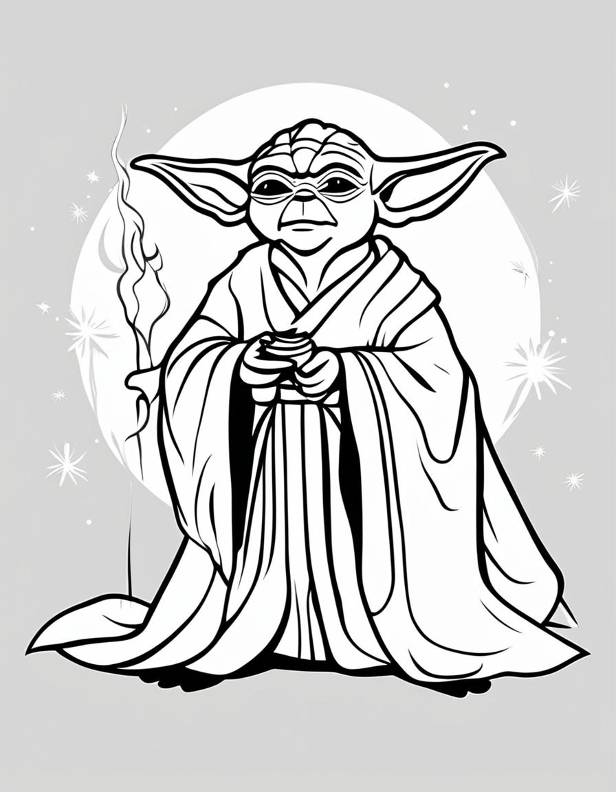 Minimalist Star Wars-themed coloring page featuring Yoda.