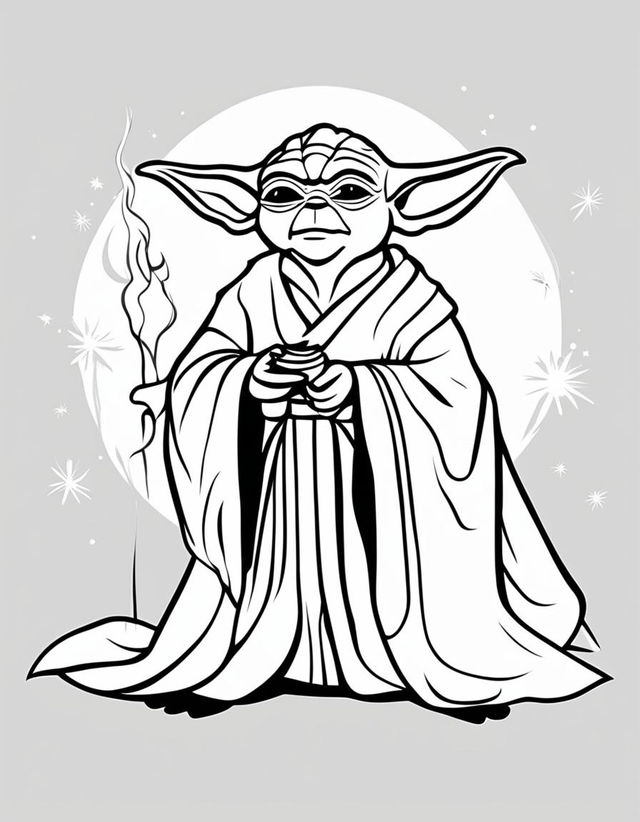 Minimalist Star Wars-themed coloring page featuring Yoda.