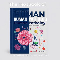 A visually engaging textbook cover for 'The Textbook of Human Pathology'