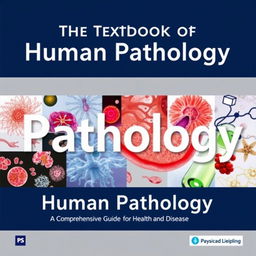 A visually engaging textbook cover for 'The Textbook of Human Pathology'