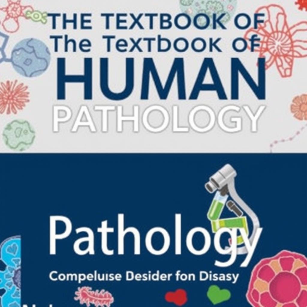 A visually engaging textbook cover for 'The Textbook of Human Pathology'