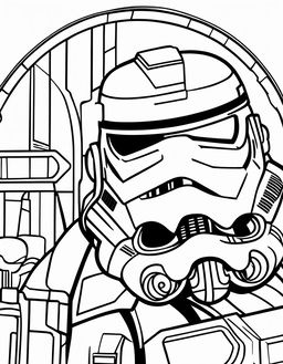 Minimalist Star Wars-themed coloring page featuring a Stormtrooper.