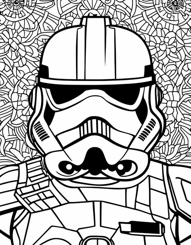 Minimalist Star Wars-themed coloring page featuring a Stormtrooper.