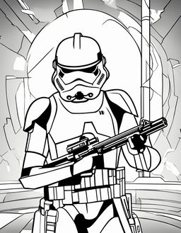 Minimalist Star Wars-themed coloring page featuring a Stormtrooper.