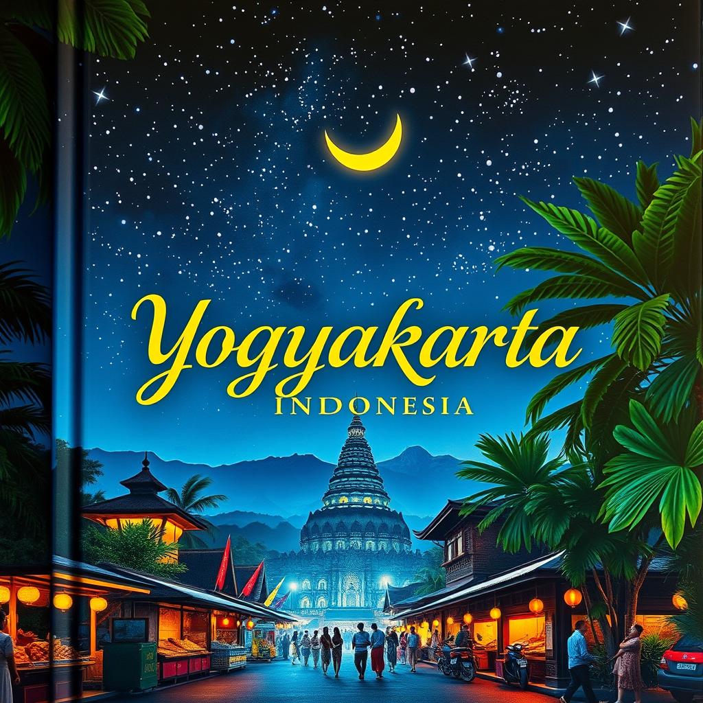A captivating book cover featuring the night scene of Yogyakarta, Indonesia