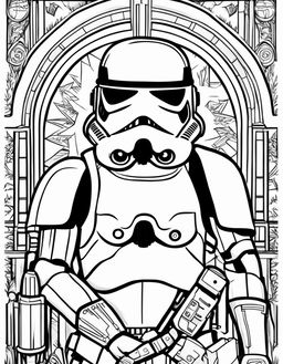 Wes Anderson-inspired Star Wars-themed coloring page featuring a Stormtrooper.