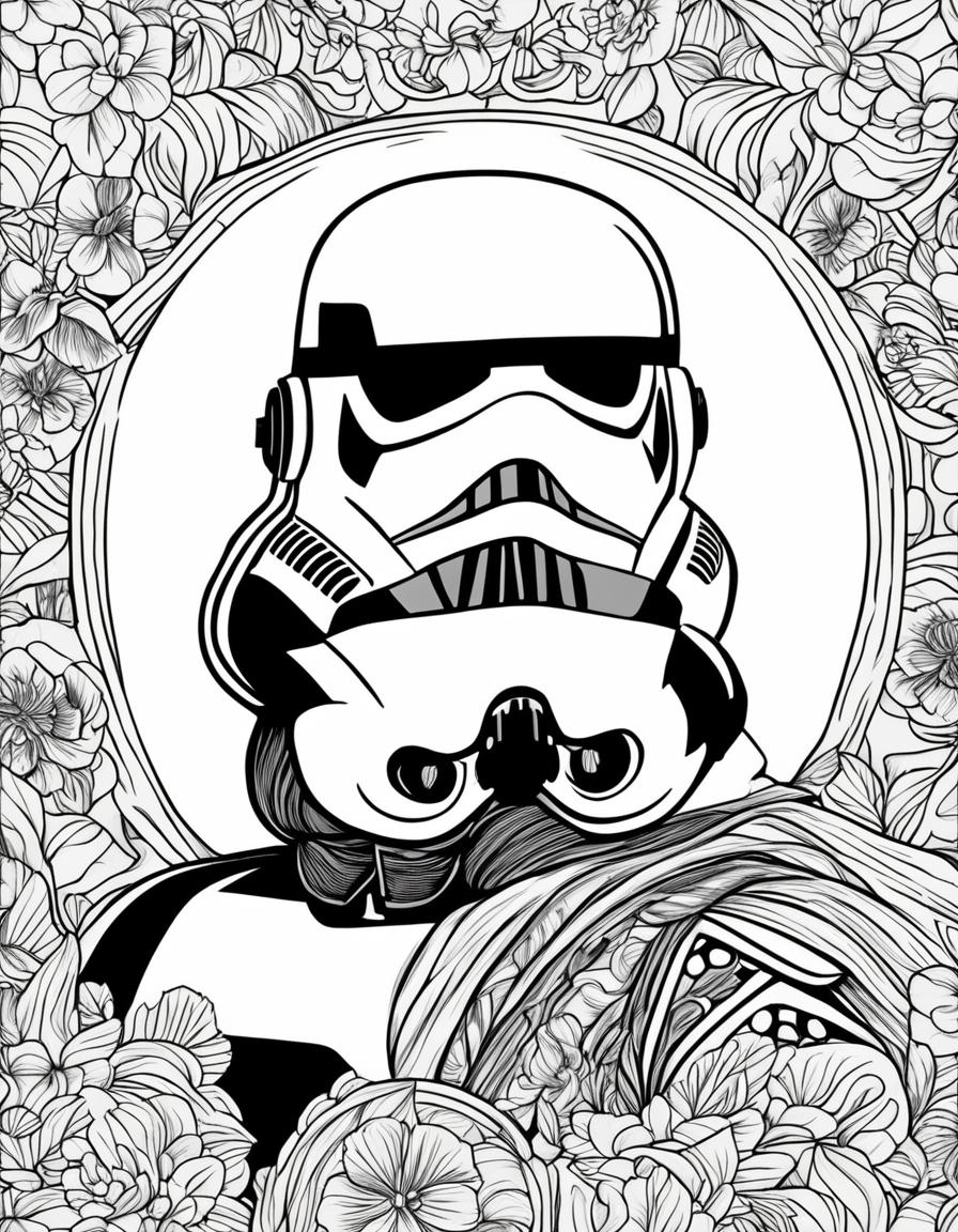 Wes Anderson-inspired Star Wars-themed coloring page featuring a Stormtrooper.