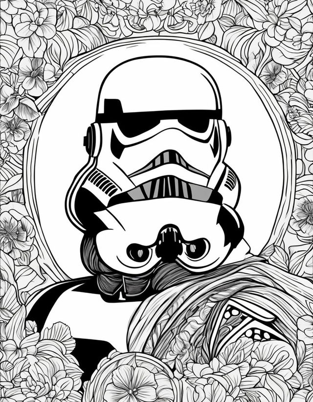 Wes Anderson-inspired Star Wars-themed coloring page featuring a Stormtrooper.